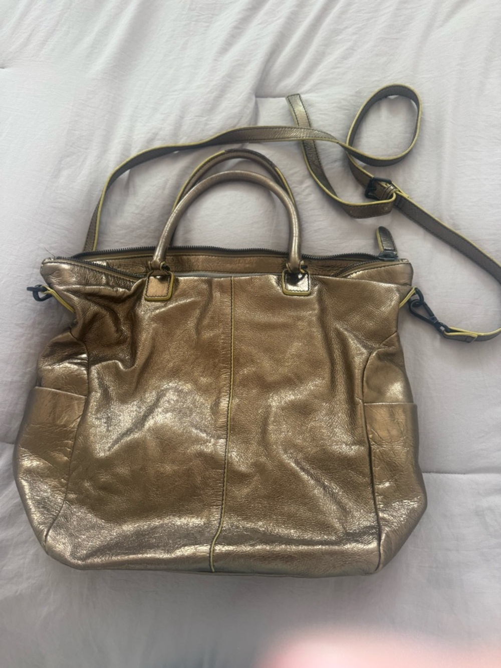 Metallic Bronze Women’s Leather Tote Shoulder Bag
